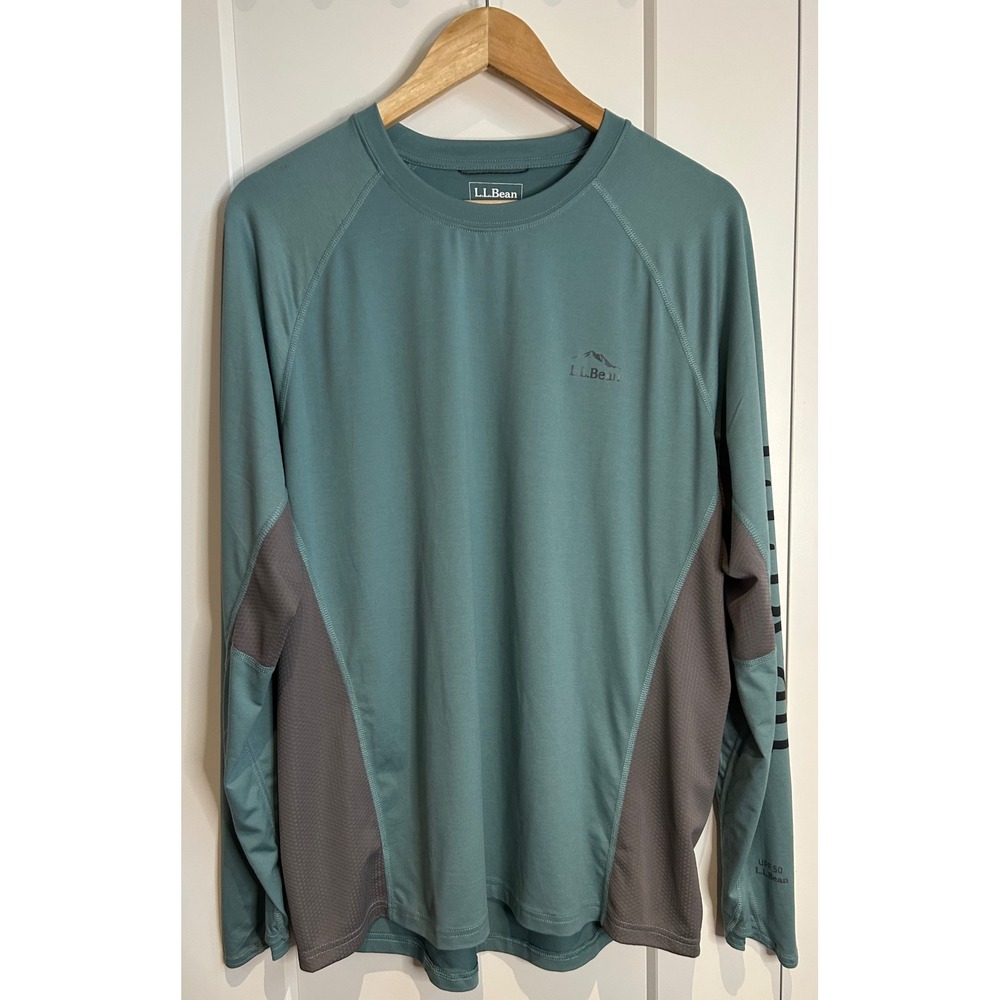 LL Bean Mens M Regular UPF 50 Performance Sun Shirt Long Sleeve Teal 509159